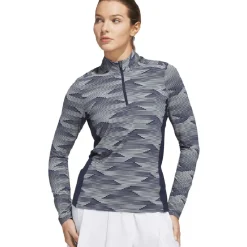 Online adidas Ladies Ultimate365 Printed Quarter Zip Mock Golf Mid Layer Ladies Midlayers|Men's Midlayers