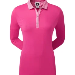 Clearance Ladies Houndstooth Trim 3/4 Sleeve Lisle Golf Polo Shirt Ladies Polo Shirts