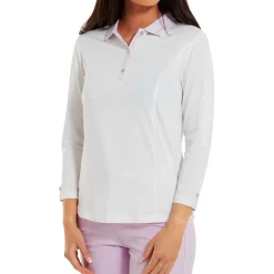 Clearance Ladies Houndstooth Trim 3/4 Sleeve Lisle Golf Polo Shirt Ladies Polo Shirts