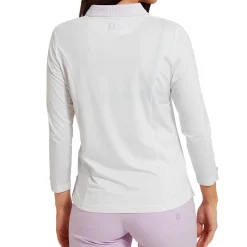 Sale Ladies Houndstooth Trim 3/4 Sleeve Lisle Golf Polo Shirt Ladies Polo Shirts