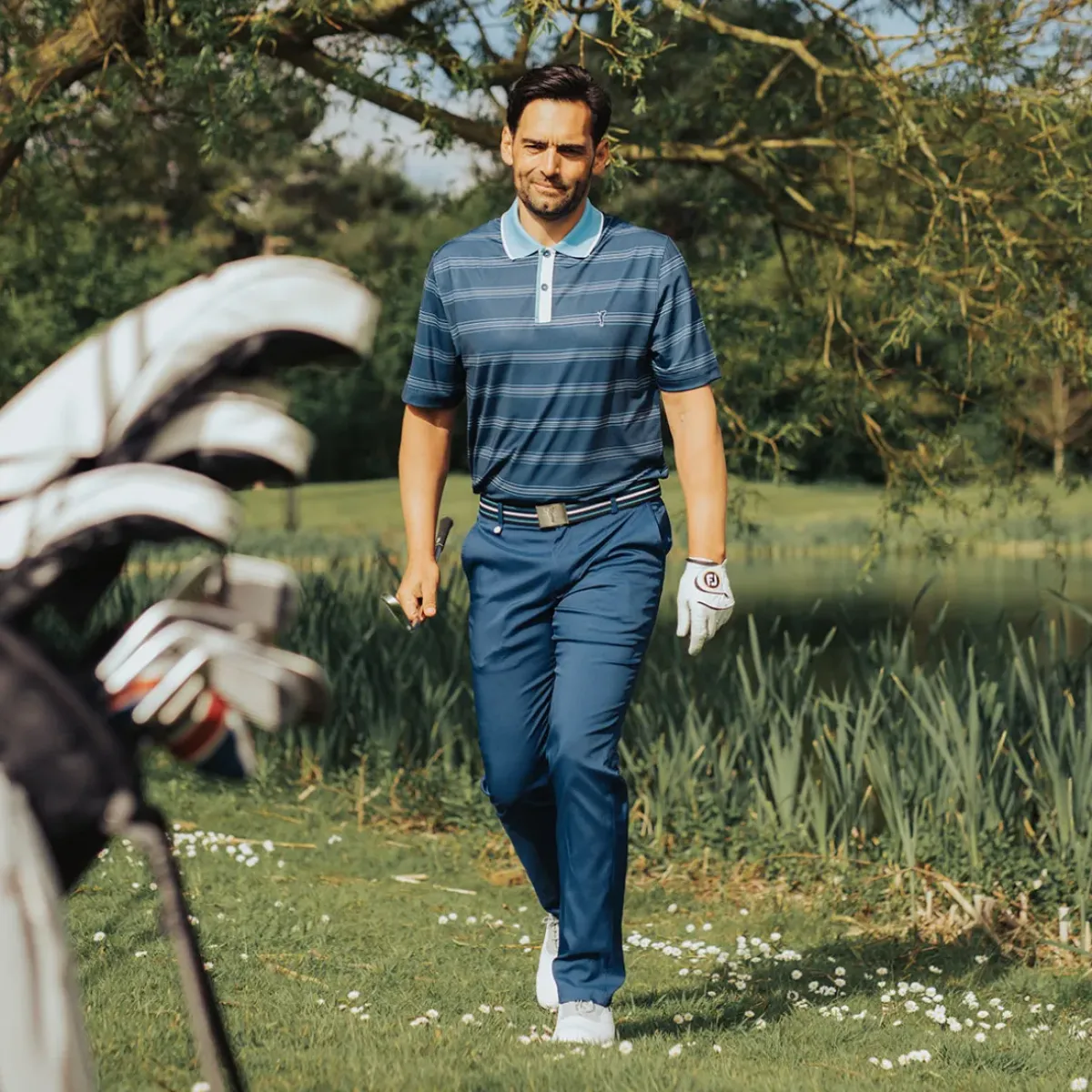 Online Men's Multi-Stripe Breathable Golf Polo Shirt Men's Polo Shirts