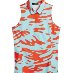 Online J.Lindeberg Ladies Dena Print Sleeveless Golf Polo Shirt Ladies Polo Shirts