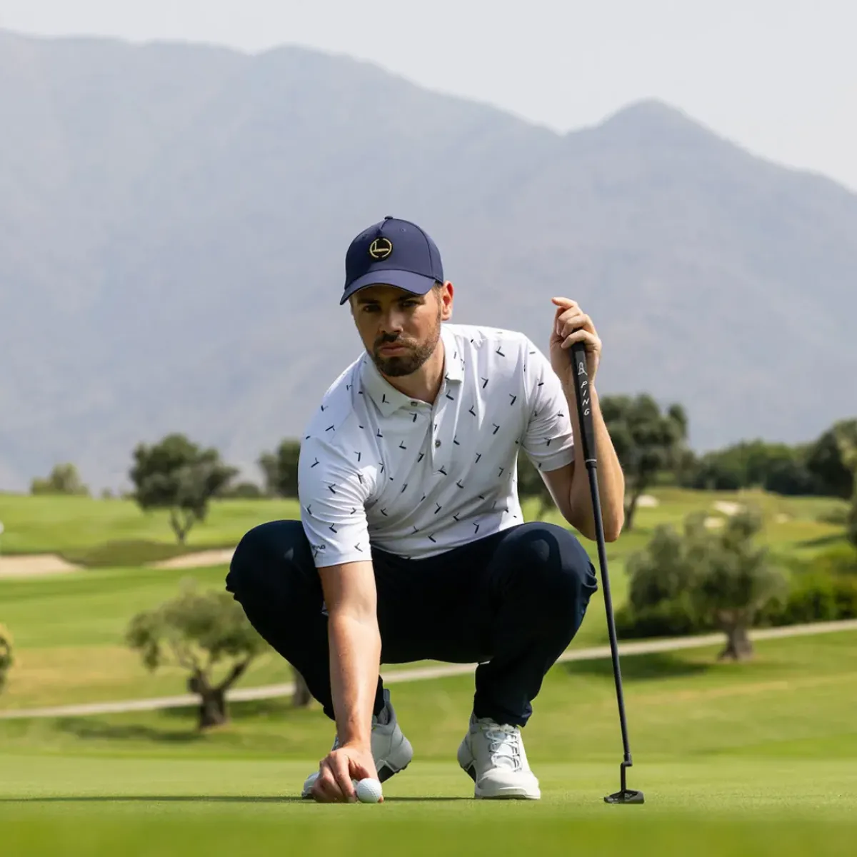 Clearance Men's Gold Putter Print Golf Polo Shirt Men's Polo Shirts